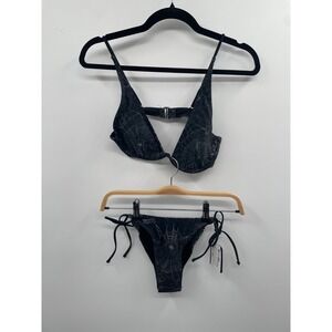 NWT Broken Promises Chrome Web Underwire Bikini Set Medium Black Beach Romance
